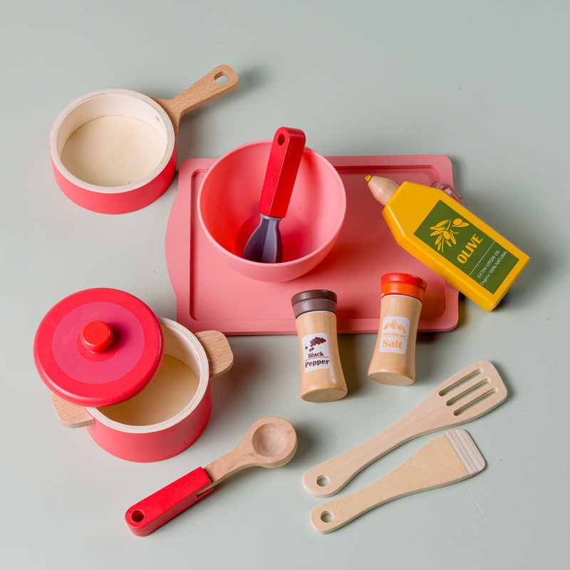 Kitchen Corner Wooden Cookware 12 Piece Playset 4 Kitchen Corner Wooden Cookware 12 Piece Playset
