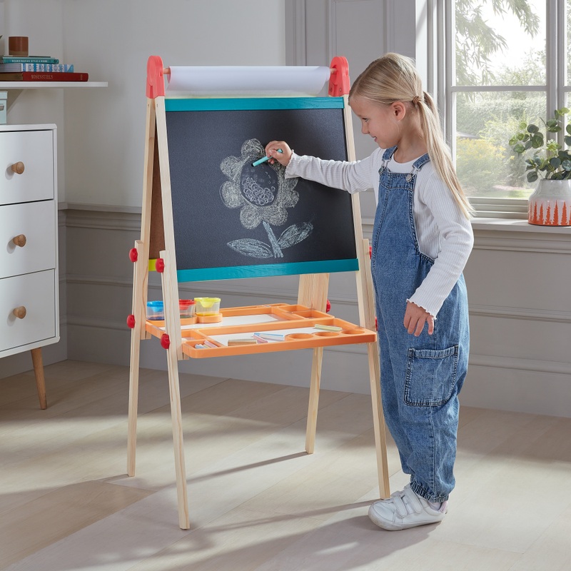 Wooden Easel and Chalkboard Set