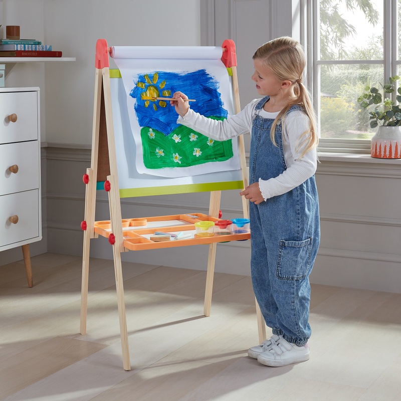 Wooden Easel and Chalkboard Set