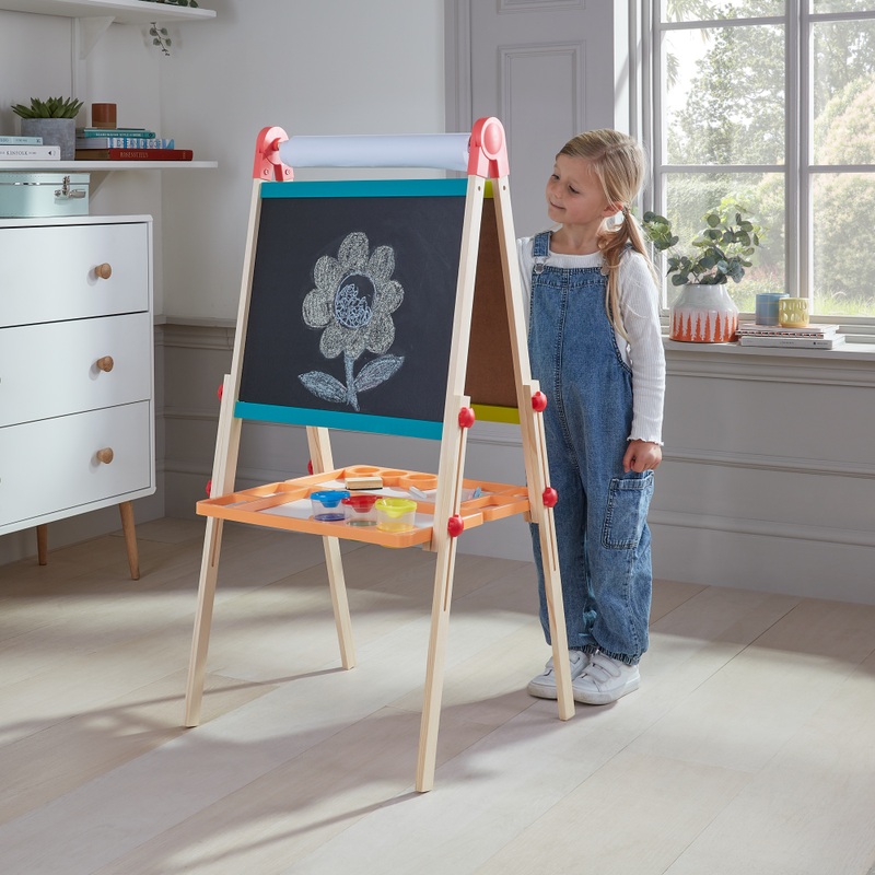 Wooden Easel and Chalkboard Set