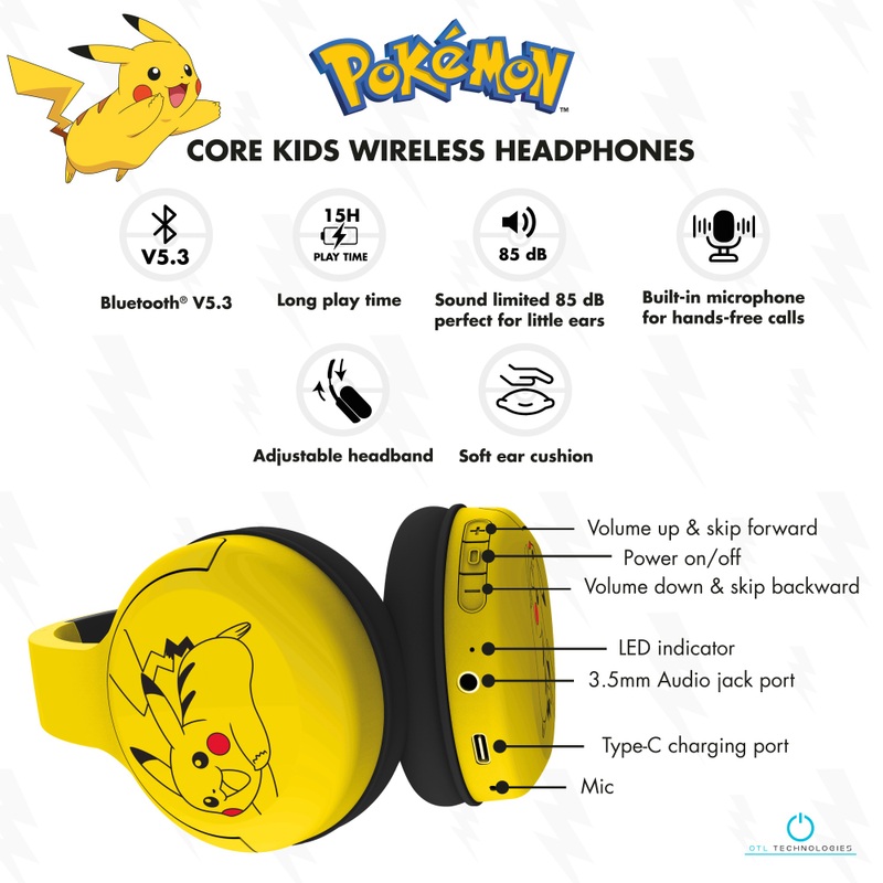 Pokmon Pikachu Kids' Core Wireless Bluetooth Headphones 6 Pokmon Pikachu Kids' Core Wireless Bluetooth Headphones