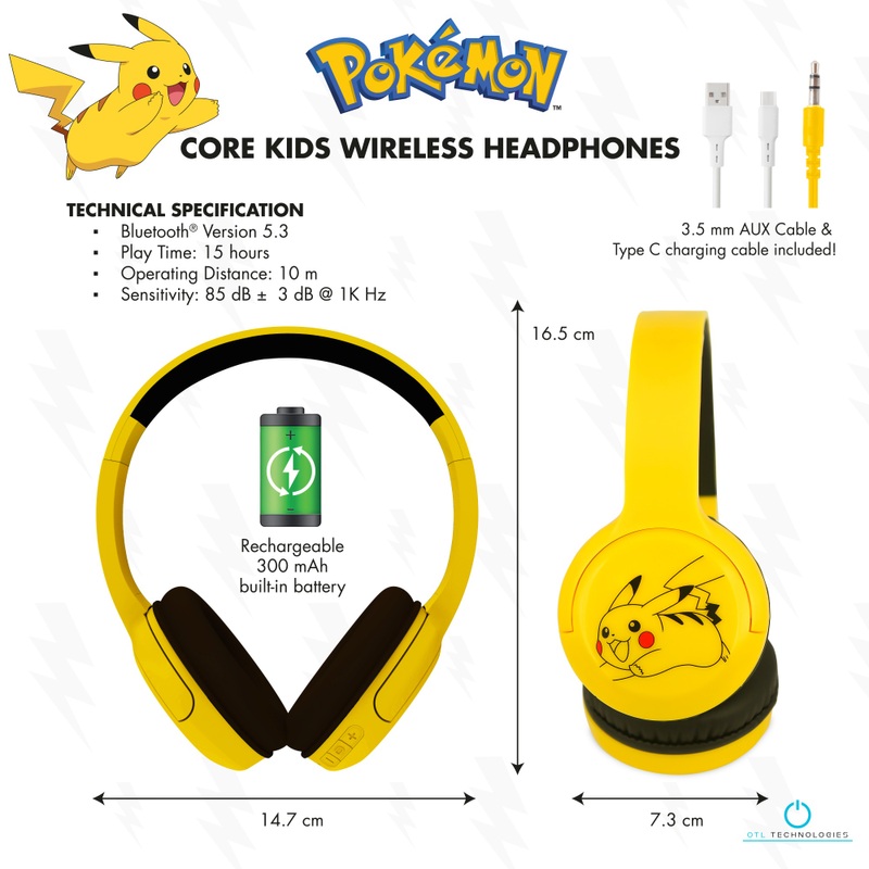 Pokmon Pikachu Kids' Core Wireless Bluetooth Headphones 7 Pokmon Pikachu Kids' Core Wireless Bluetooth Headphones