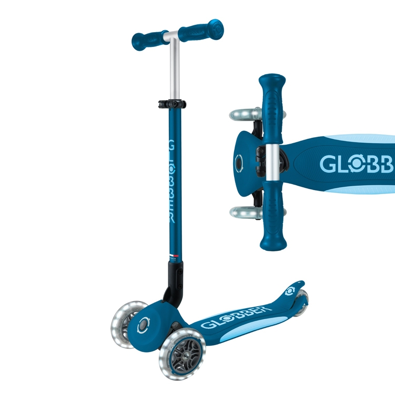Globber Primo Plus Lights Folding Scooter Navy Blue