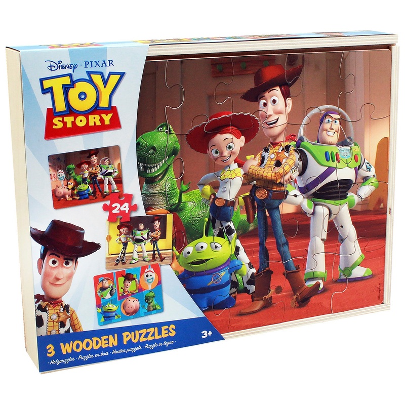 Disney Toy Story 24 Piece Wooden Puzzles 3 Pack with Storage Tray