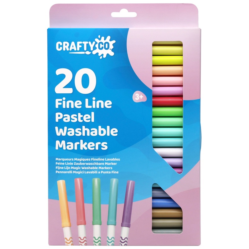 Crafty Co. Washable Markers Fine Tip Pastel Set 20 Piece