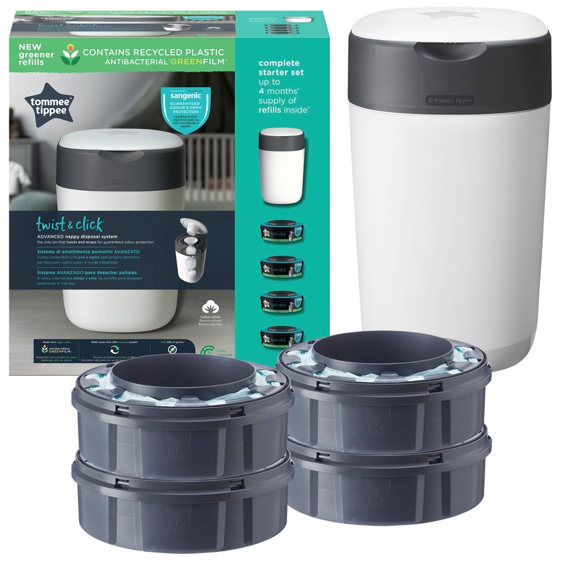Tommee Tippee Twist & Click Advanced Nappy Bin with 4 Refill Cassettes