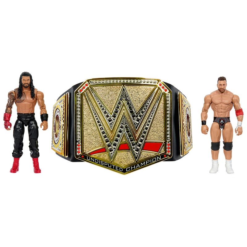 WWE Roman Reigns vs LA Knight Action Figure and Undisputed Champion Belt Bundle