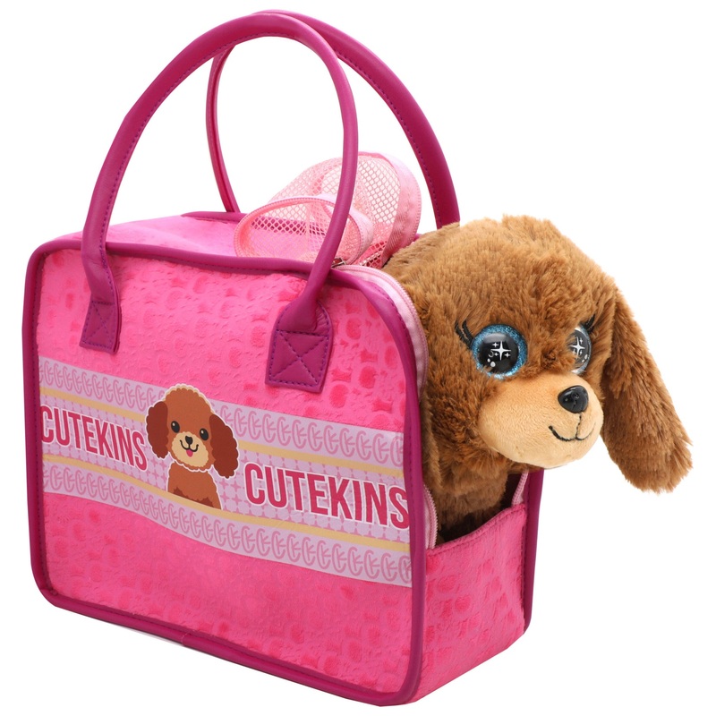 Cutekins Plush Pet Brown Puppy Soft Toy with Matching Designer Carry Bag 20cm