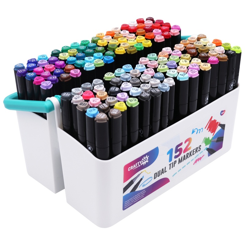 Crafty Co. Professional Dual Tip Alcohol Markers Set with Carry Case 152 Colours