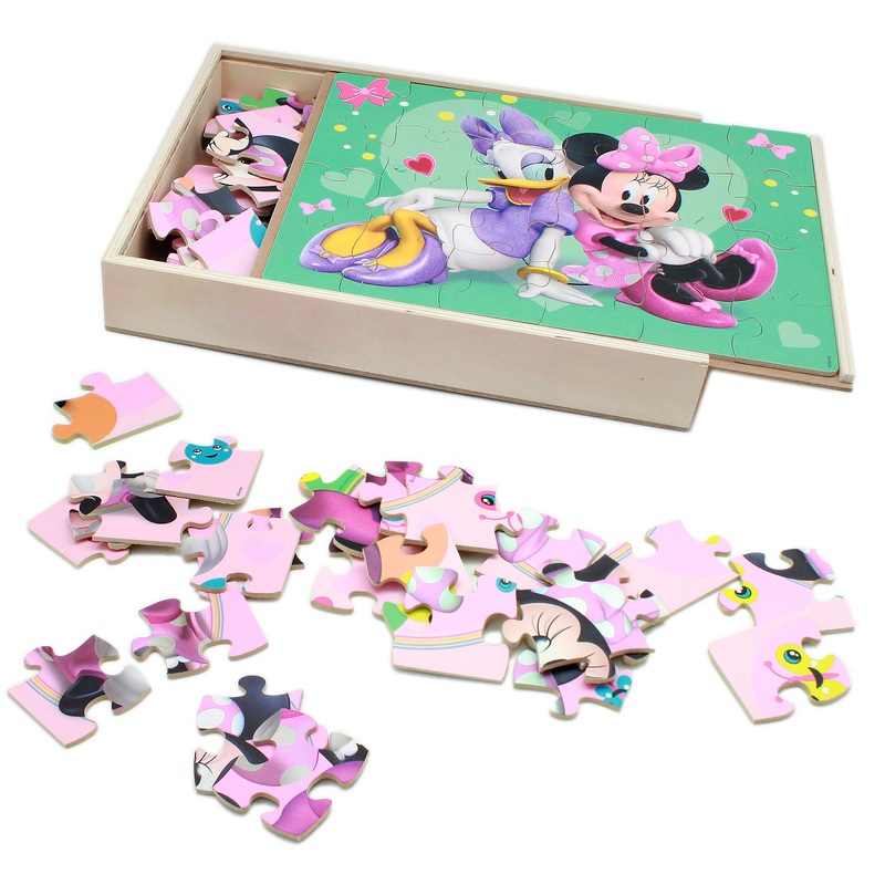 Disney Minnie Mouse 24 Piece Wooden Puzzles 3 Pack with Storage Tray