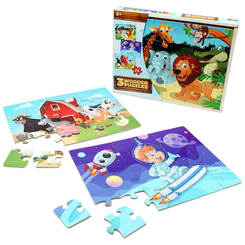 Explorer 24 Piece Wooden Puzzles 3 Pack with Storage Tray 4 Explorer 24 Piece Wooden Puzzles 3 Pack with Storage Tray