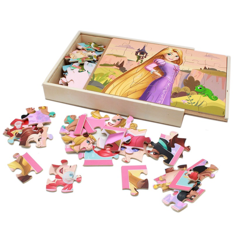 Disney Princess 24 Piece Wooden Puzzles 3 Pack with Storage Tray