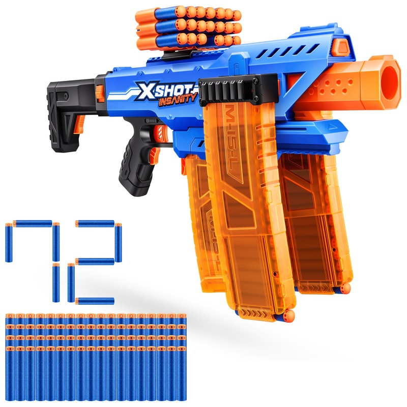 XSHOT by ZURU Insanity Motorized Clip Mania Blaster with 72 Darts