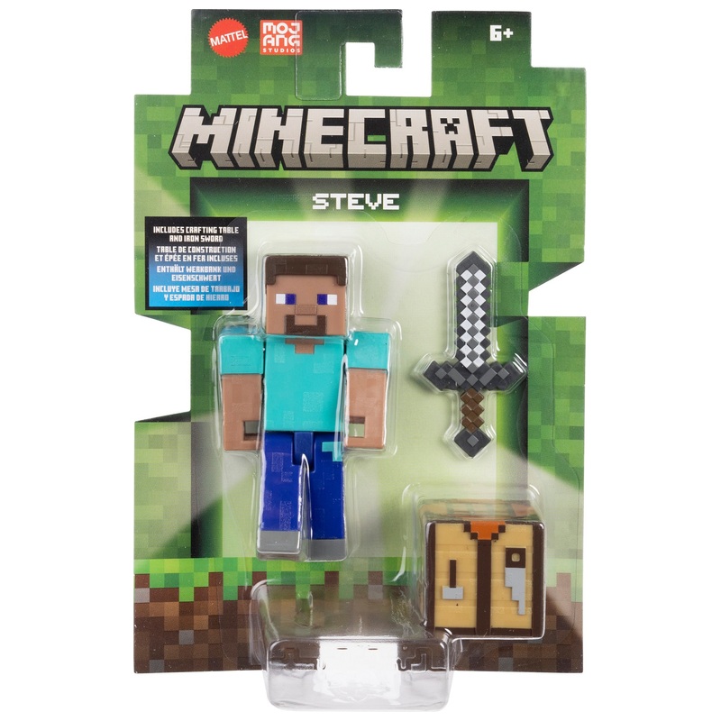 Minecraft Action Figure Steve with Sword and Chest 8cm