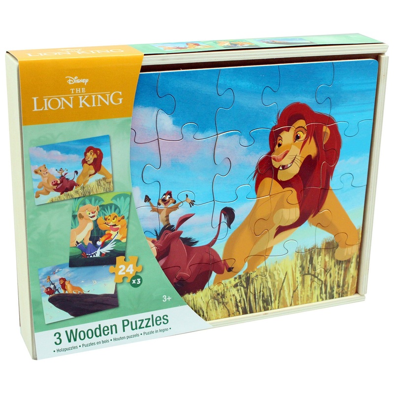 Disney The Lion King 24 Piece Wooden Puzzles 3 Pack with Storage Tray