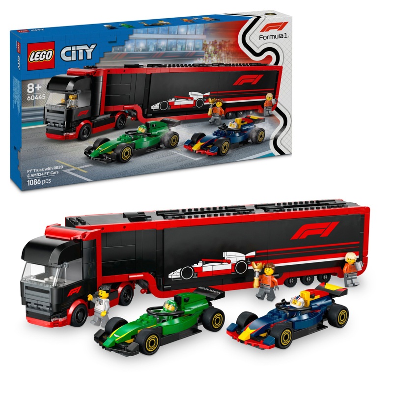 LEGO City 60445 F1 Truck with Red Bull 20 & Aston Martin 24 F1 Cars Set