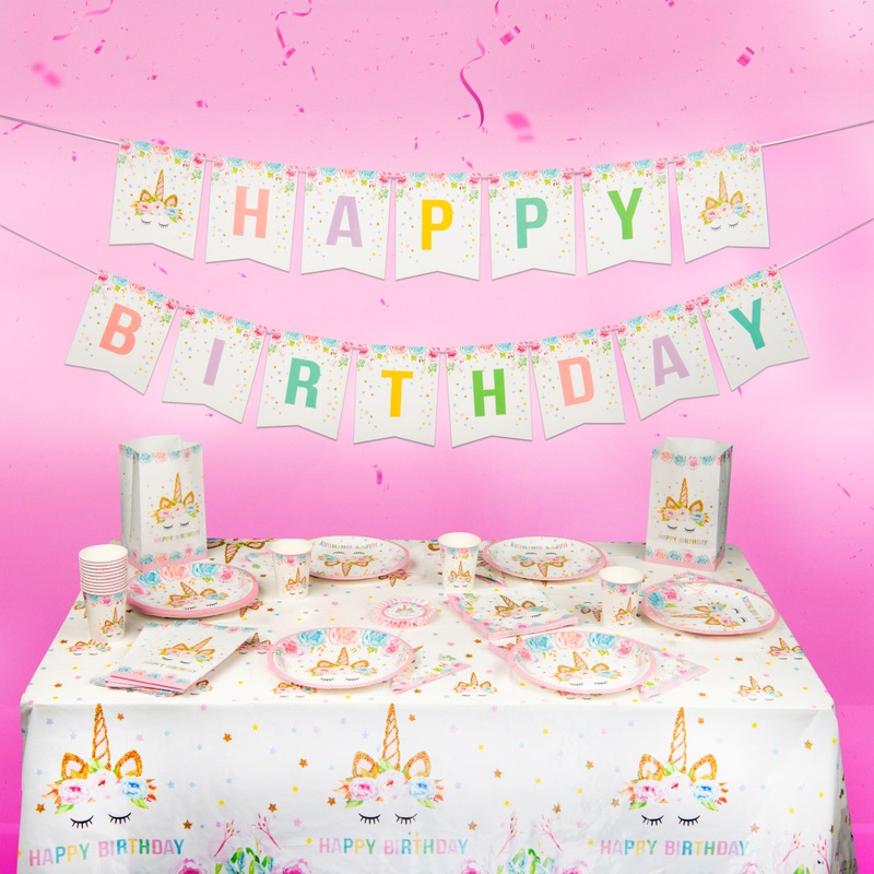 Kids Birthday Party Table Setting Unicorn 67 Piece Set