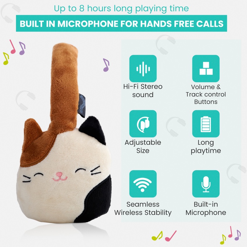 Squishmallows Bluetooth Wireless Headphones - Cam the Cat
