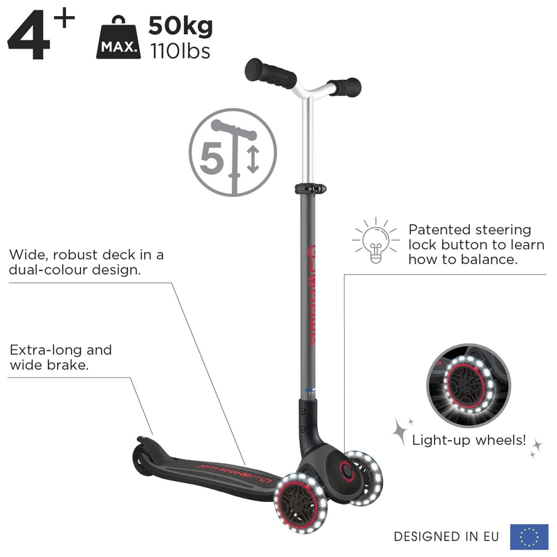Globber Pro Lights Folding Scooter Black and Grey 2 Globber Pro Lights Folding Scooter Black and Grey