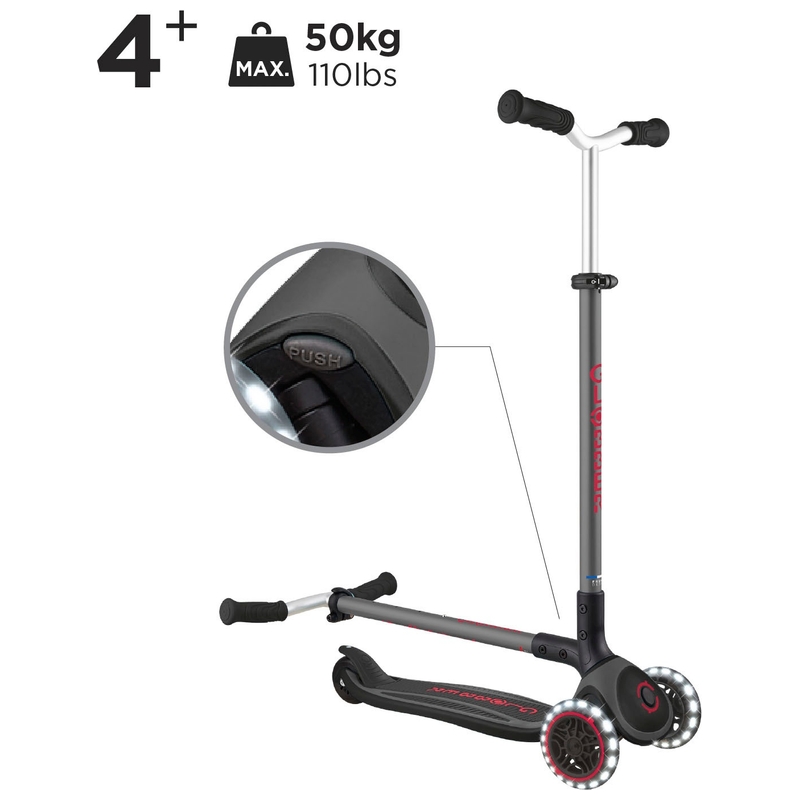 Globber Pro Lights Folding Scooter Black and Grey 3 Globber Pro Lights Folding Scooter Black and Grey
