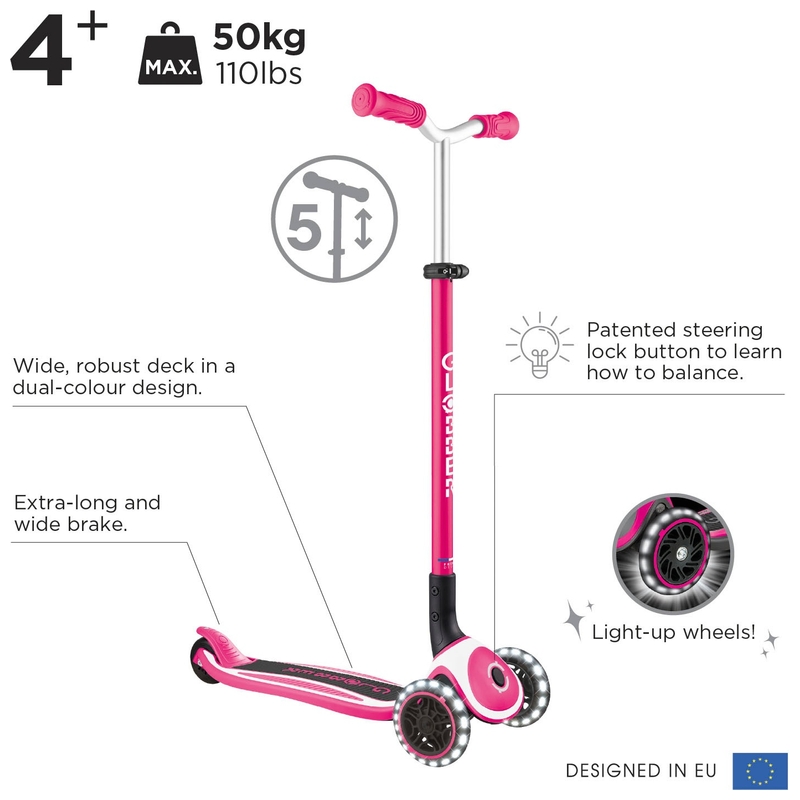 Globber Pro Lights Folding Scooter Pink 4 Globber Pro Lights Folding Scooter Pink