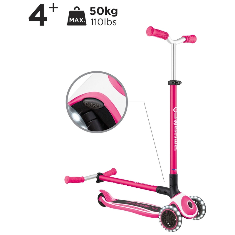 Globber Pro Lights Folding Scooter Pink 5 Globber Pro Lights Folding Scooter Pink