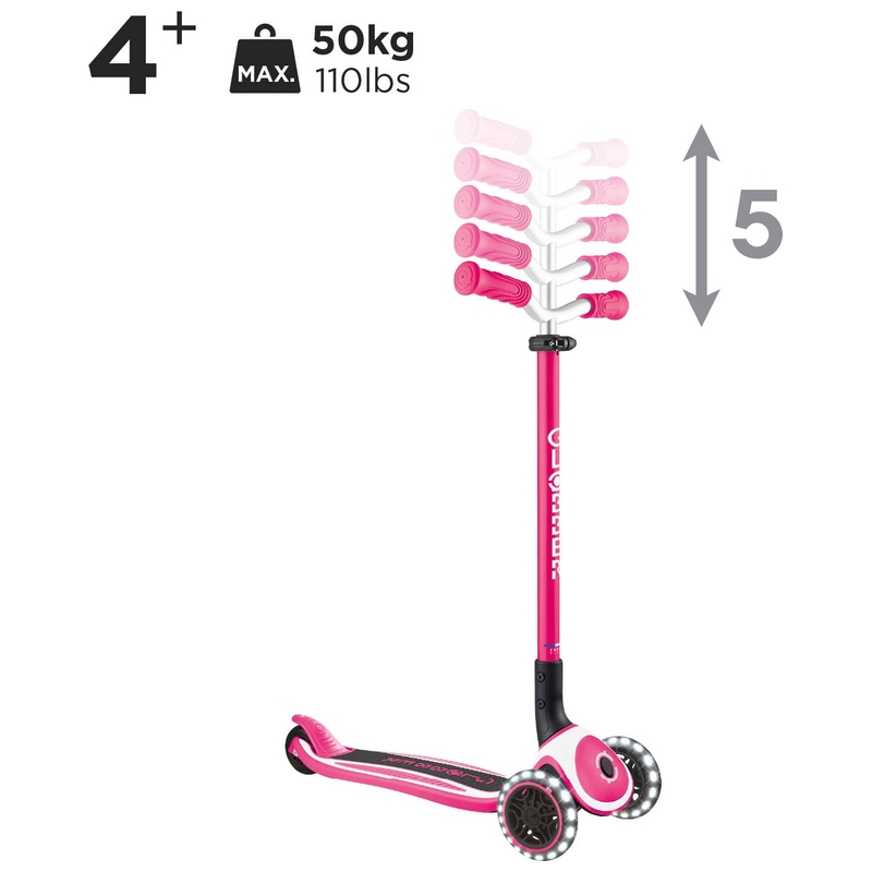 Globber Pro Lights Folding Scooter Pink 6 Globber Pro Lights Folding Scooter Pink