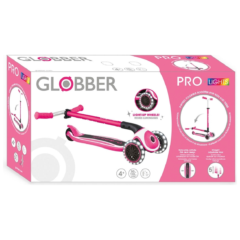 Globber Pro Lights Folding Scooter Pink 8 Globber Pro Lights Folding Scooter Pink