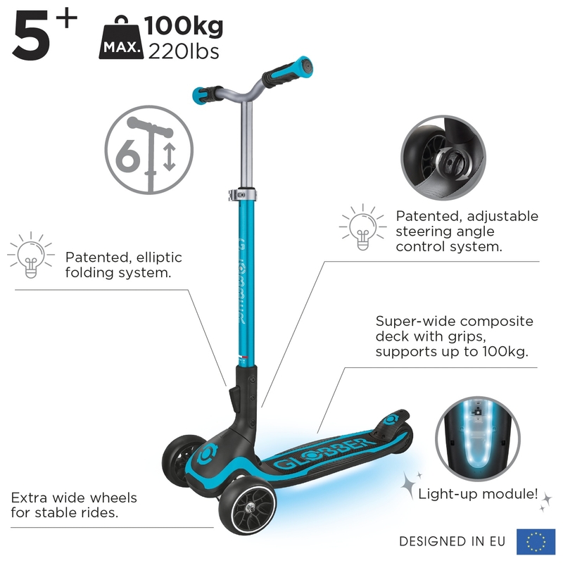 Globber Ultimum Lights Folding Scooter Aqua
