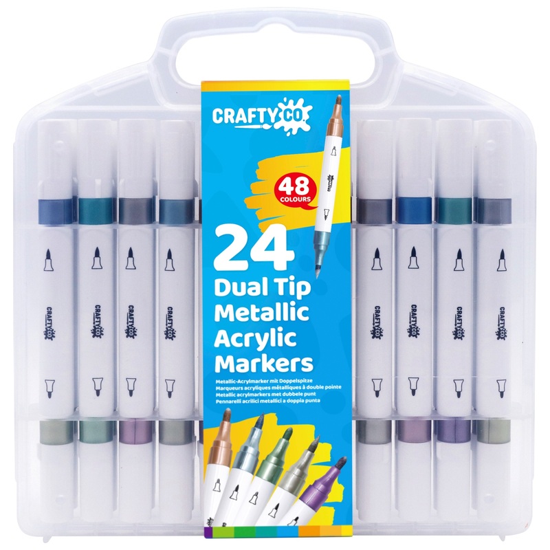 Crafty Co. Dual Tip Metallic Acrylic Markers with Storage Case Set 24 Piece