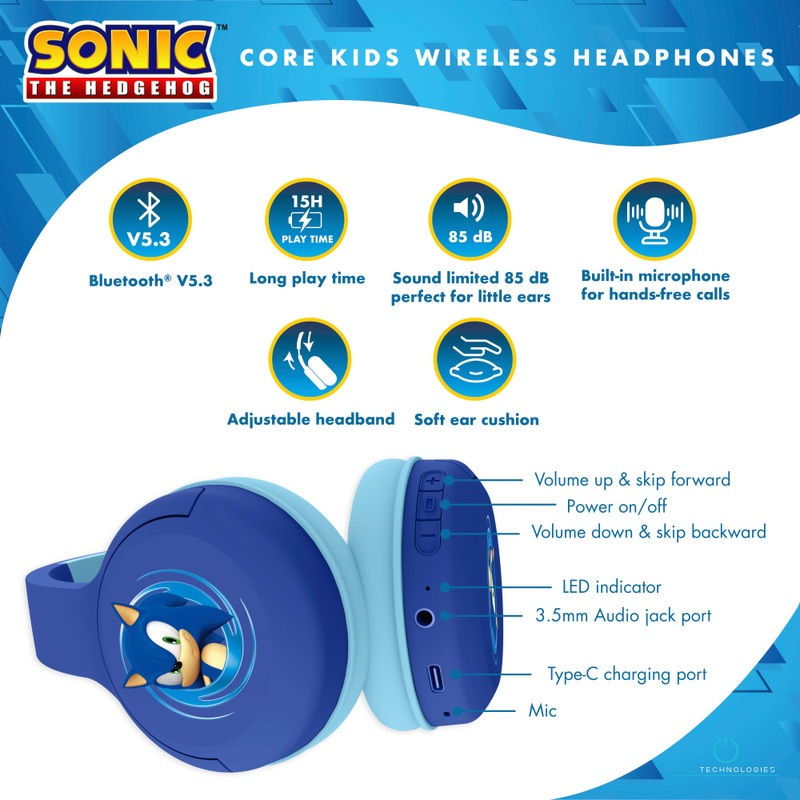 Sonic The Hedgehog Kids' Core Wireless Bluetooth Headphones 6 Sonic The Hedgehog Kids' Core Wireless Bluetooth Headphones