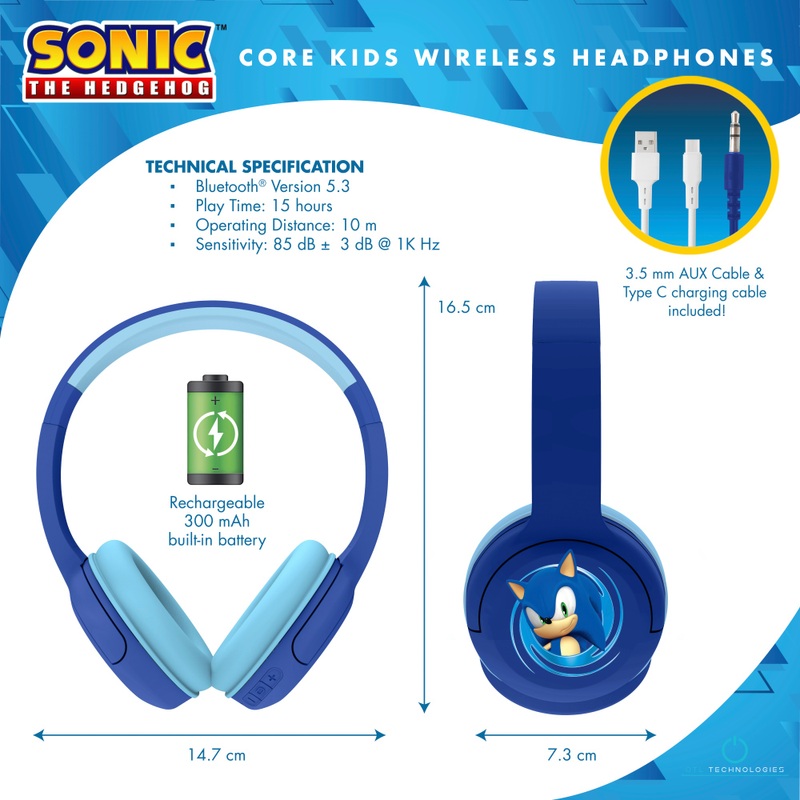 Sonic The Hedgehog Kids' Core Wireless Bluetooth Headphones 7 Sonic The Hedgehog Kids' Core Wireless Bluetooth Headphones