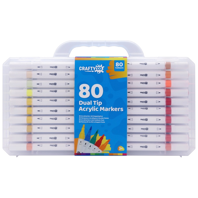 Crafty Co. Dual Tip Acrylic Markers with Storage Case Set 80 Piece