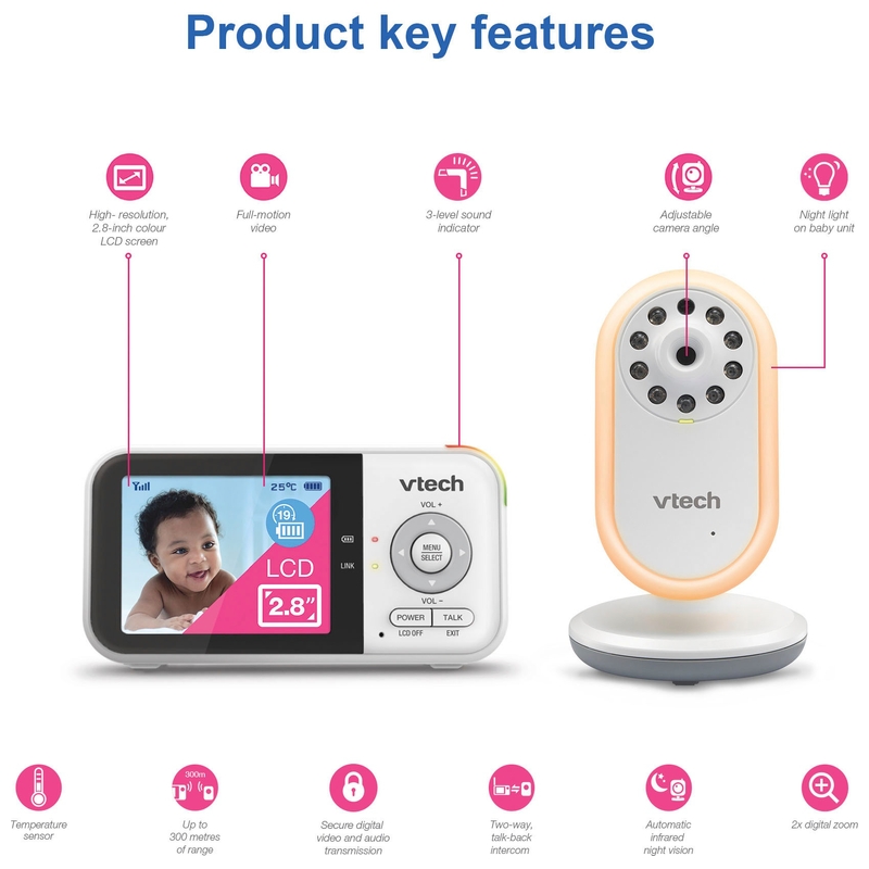 VTech VM3258 Night Light Video Baby Monitor with 2.8 Inch Screen