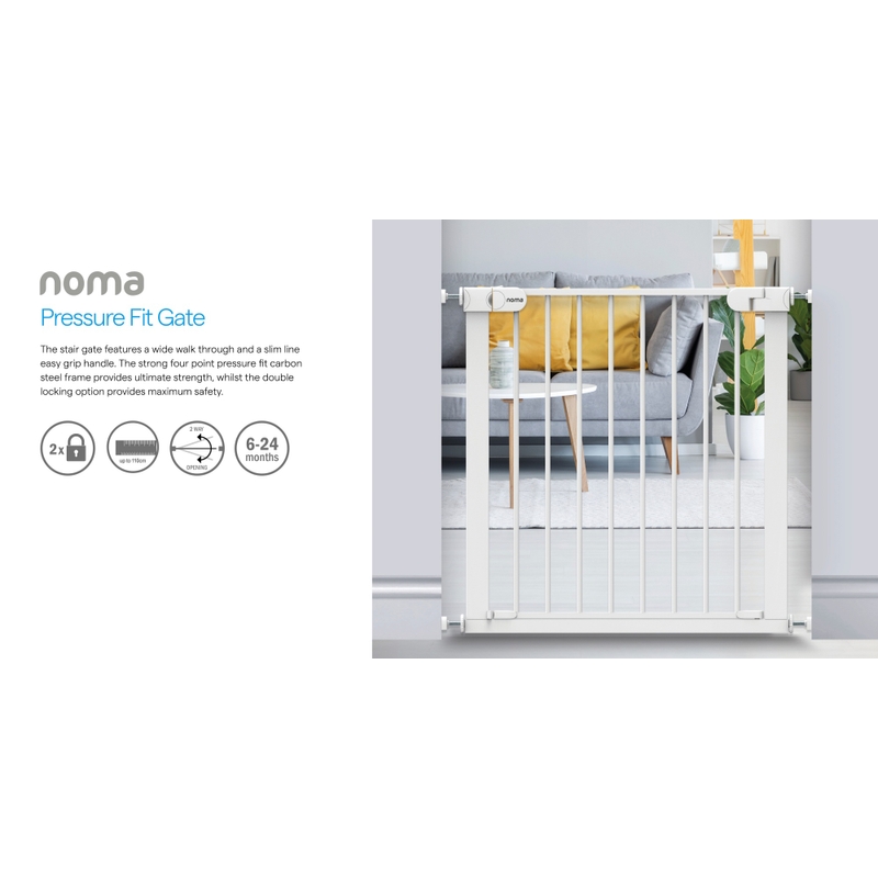 Noma Pressure Fit Stair Gate White 4 Noma Pressure Fit Stair Gate White