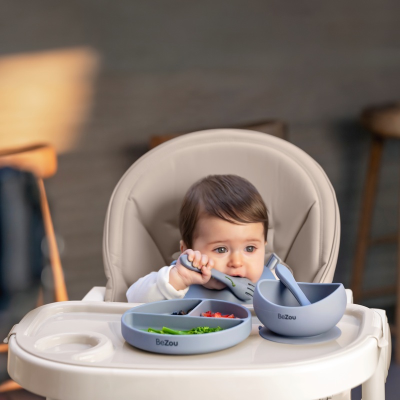 BeZou Silicone Baby Weaning Set 5 Piece Pebble Grey