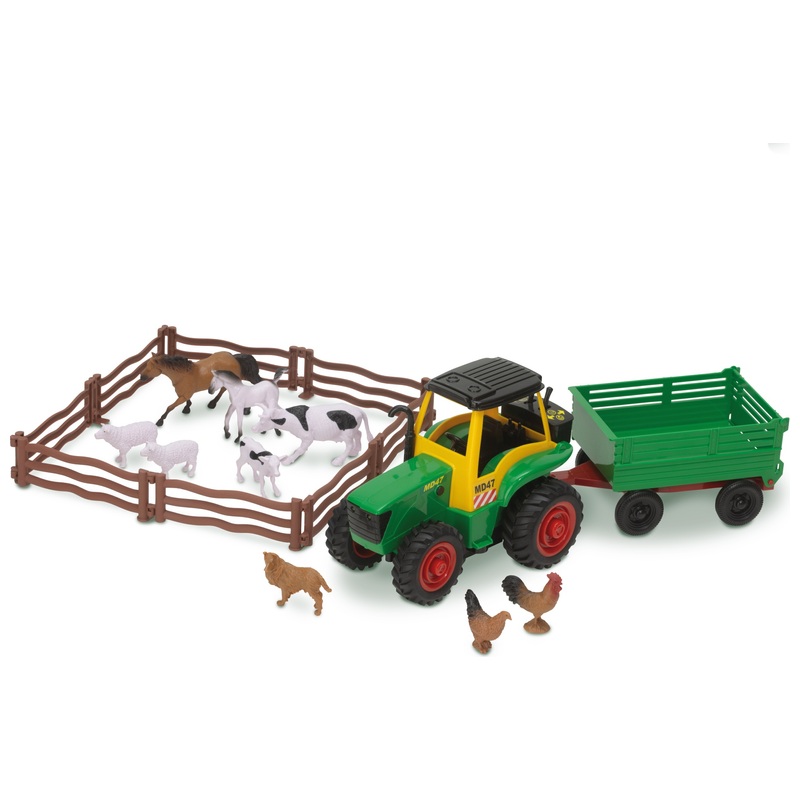 Farm Tractor and Trailer Playset with Animal Figures