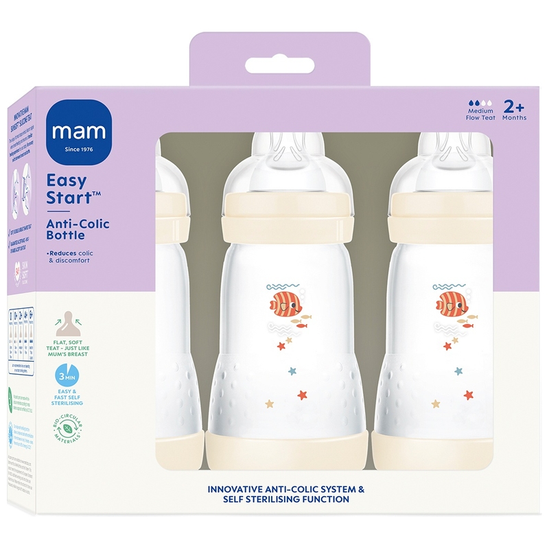MAM Easy Start Self-Sterilising Anti-Colic 260ml Baby Bottles 3 Pack Assortment 8 MAM Easy Start Self-Sterilising Anti-Colic 260ml Baby Bottles 3 Pack Assortment