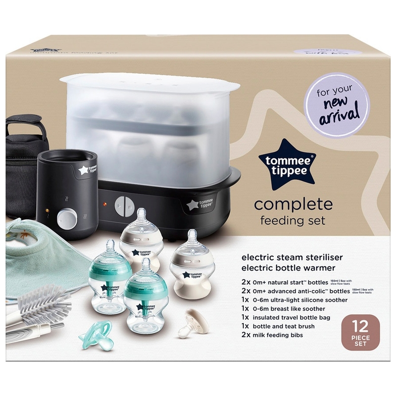 Tommee Tippee Complete Feeding Set with Electric Steam Steriliser 12 Piece Black