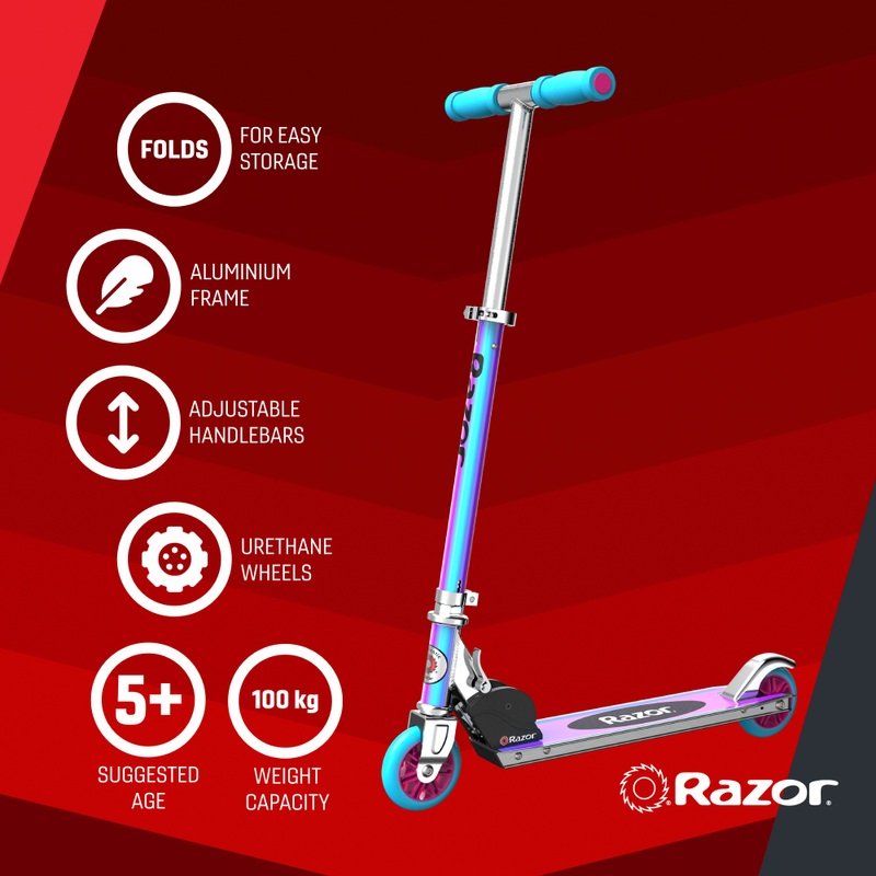 Razor A-Kick Folding Aluminium Scooter Special Holographic Edition Blue and Pink