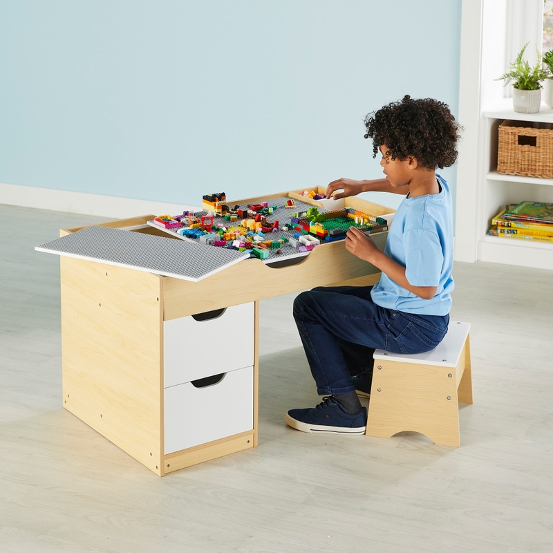 Build 'n' Store Wooden Desk and Stool Base Plate Building Table