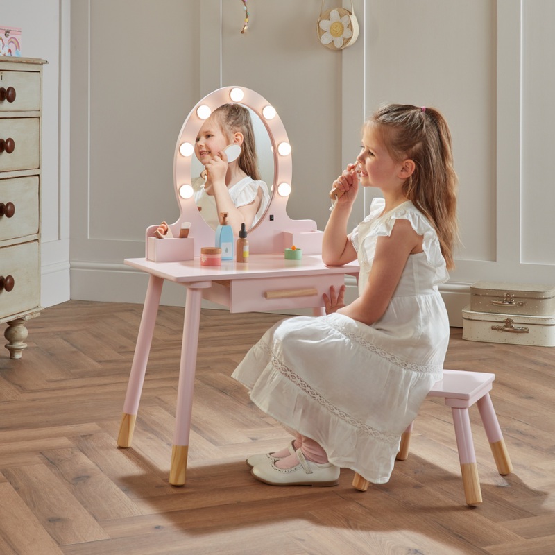Dimples Wooden Light-Up Vanity Table and Stool