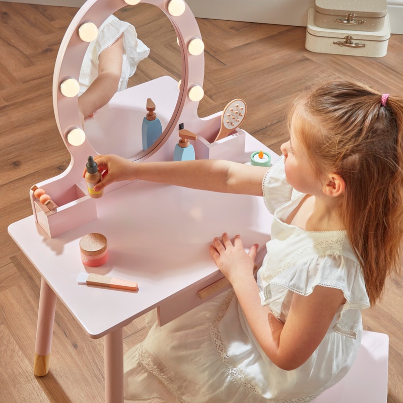 Dimples Wooden Light-Up Vanity Table and Stool