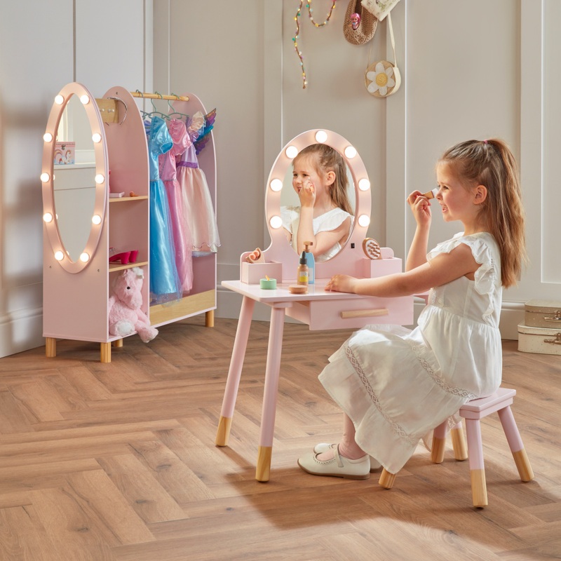 Dimples Wooden Light-Up Vanity Table and Stool