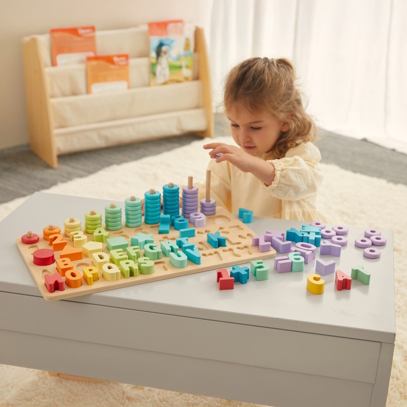 Squirrel Play Wooden Shape Sorter Puzzle and Number Stacker 102 Pieces