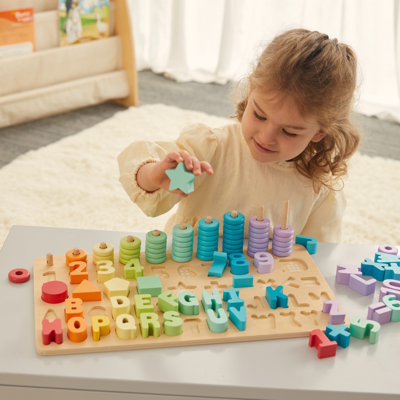 Squirrel Play Wooden Shape Sorter Puzzle and Number Stacker 102 Pieces