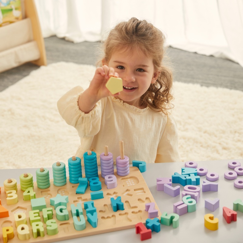 Squirrel Play Wooden Shape Sorter Puzzle and Number Stacker 102 Pieces