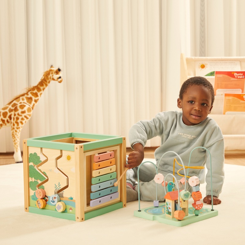 Squirrel Play Wooden 5-in-1 Activity Cube Safari