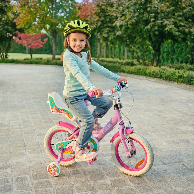 14 Inch Verve Unicorn Bike with Doll Carrier Pink