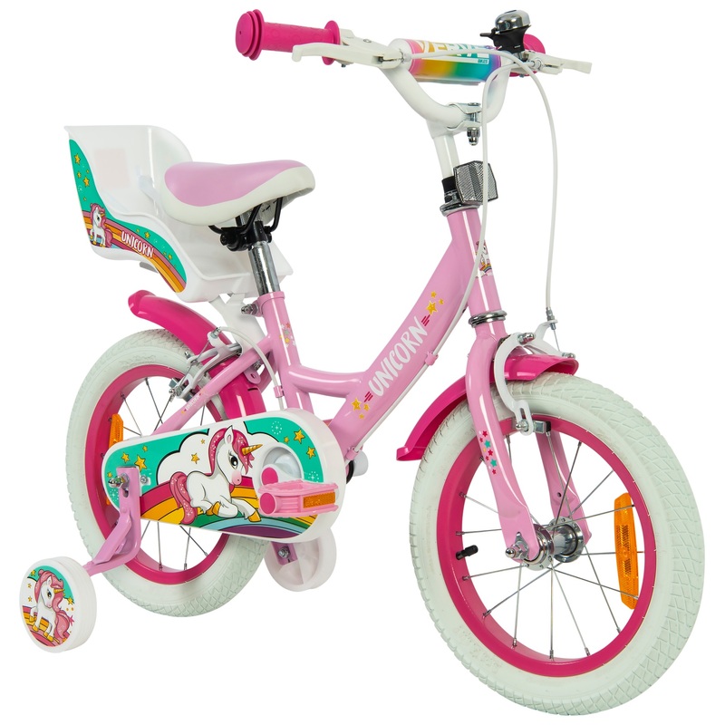 14 Inch Verve Unicorn Bike with Doll Carrier Pink 4 14 Inch Verve Unicorn Bike with Doll Carrier Pink